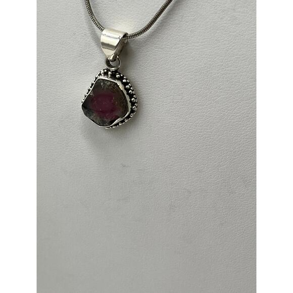 Sterling Silver 925 Watermelon
Tourmaline Pendant Necklace
16" Chain Bezel - Picture 14 of 15